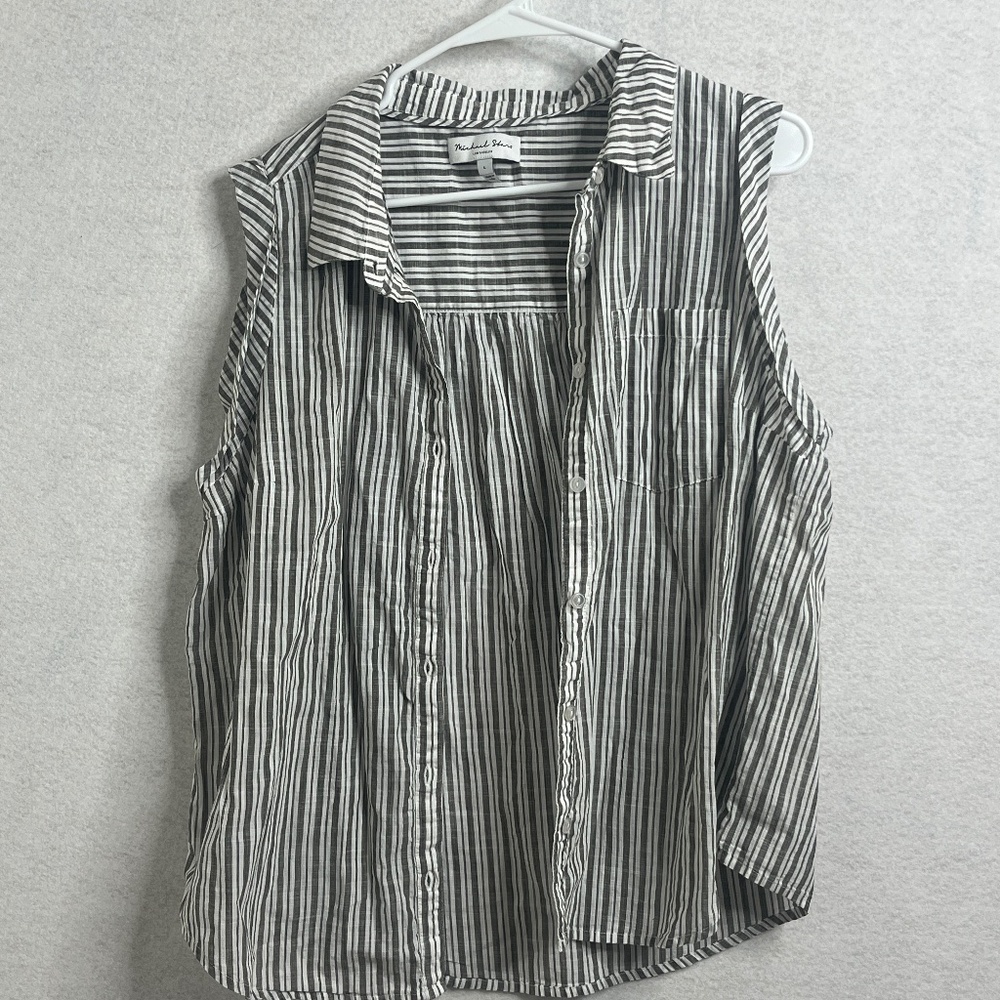 Michael Stars Los Angeles Striped Sleeveless Button Down Blouse L